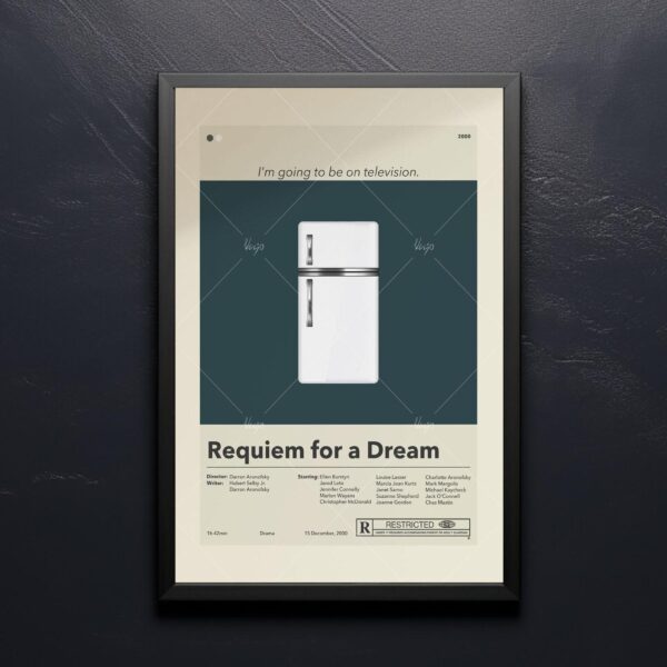 Mid-century modern poster of Requiem for a Dream with vintage furniture design