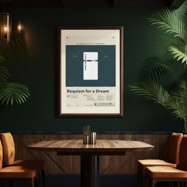 Mid-century modern poster of Requiem for a Dream with vintage furniture design