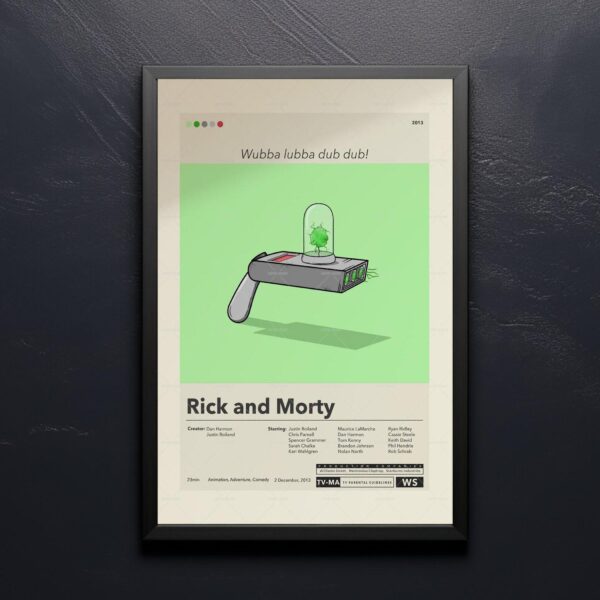 Mid-century modern Rick and Morty movie poster featuring State of Georgia vs. Denver Fenton Allen