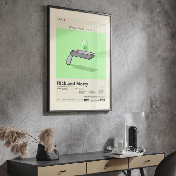 Mid-century modern Rick and Morty movie poster featuring State of Georgia vs. Denver Fenton Allen