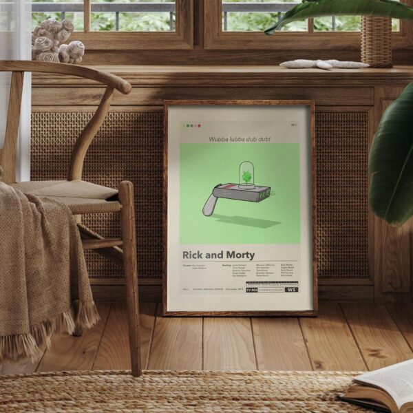 Mid-century modern Rick and Morty movie poster featuring State of Georgia vs. Denver Fenton Allen