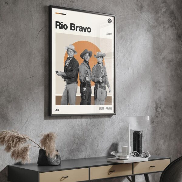 Mid-century poster featuring Rio Bravo movie design