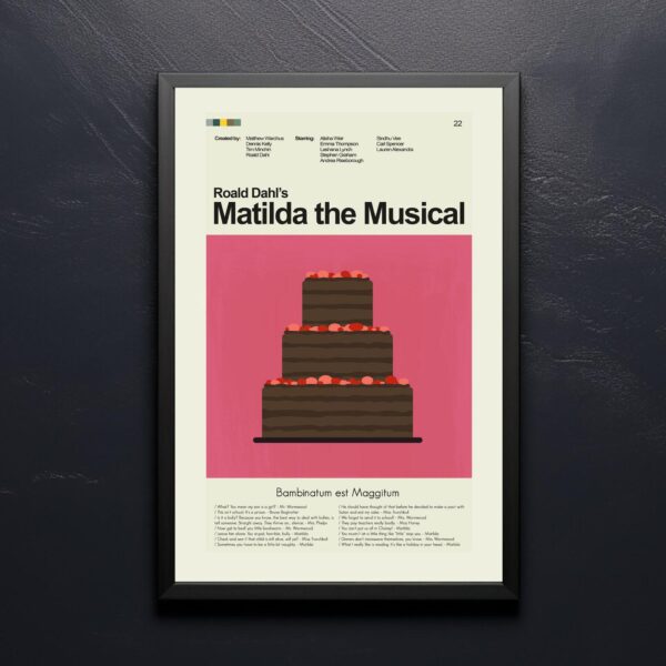 Mid-century modern poster of Roald Dahl's Matilda the Musical movie