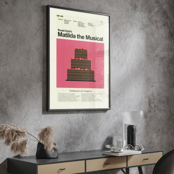 Mid-century modern poster of Roald Dahl's Matilda the Musical movie