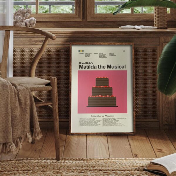 Mid-century modern poster of Roald Dahl's Matilda the Musical movie
