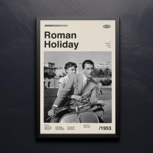 Mid-century modern Roman Holiday movie poster from mid 20th century