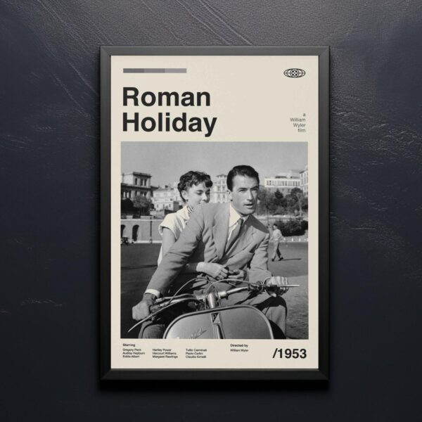 Mid-century modern Roman Holiday movie poster from mid 20th century