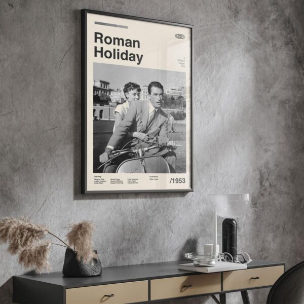 Mid-century modern Roman Holiday movie poster from mid 20th century