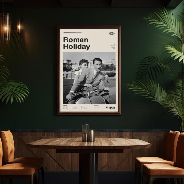 Mid-century modern Roman Holiday movie poster from mid 20th century