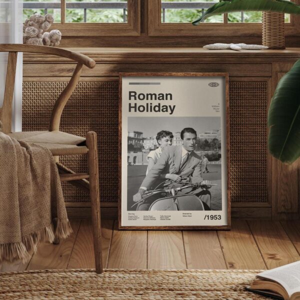 Mid-century modern Roman Holiday movie poster from mid 20th century