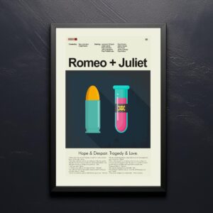 Mid-century modern Romeo and Juliet movie poster art with stylized design