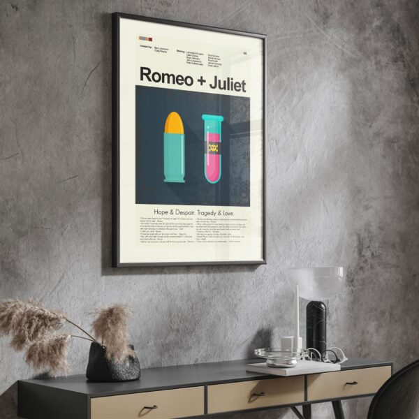 Mid-century modern Romeo and Juliet movie poster art with stylized design