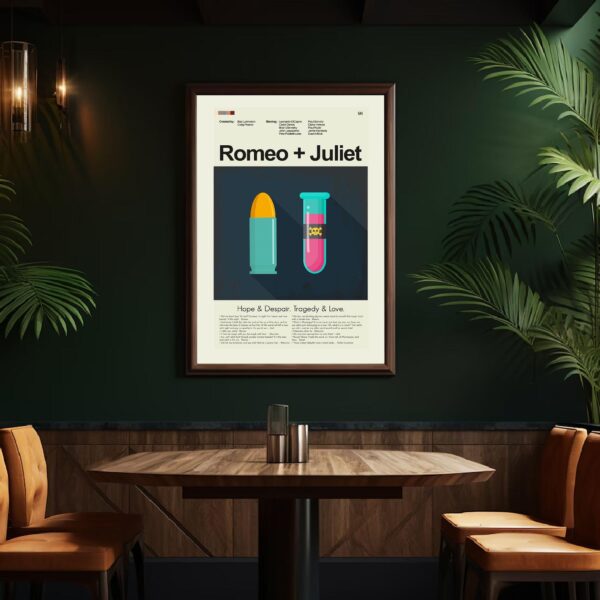 Mid-century modern Romeo and Juliet movie poster art with stylized design