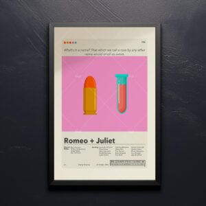 Mid-century modern Romeo + Juliet movie poster design with vintage style