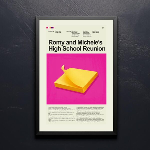 Romy and Michele's High School Reunion mid-century modern movie poster with furniture