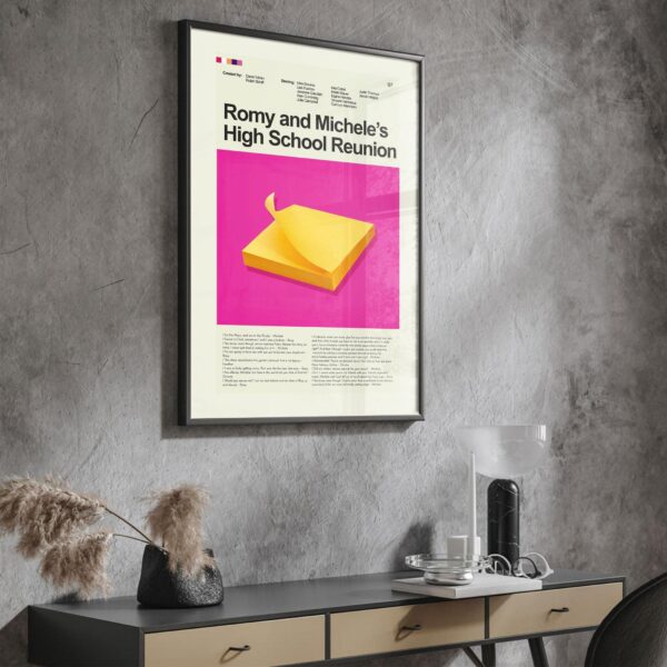 Romy and Michele's High School Reunion mid-century modern movie poster with furniture