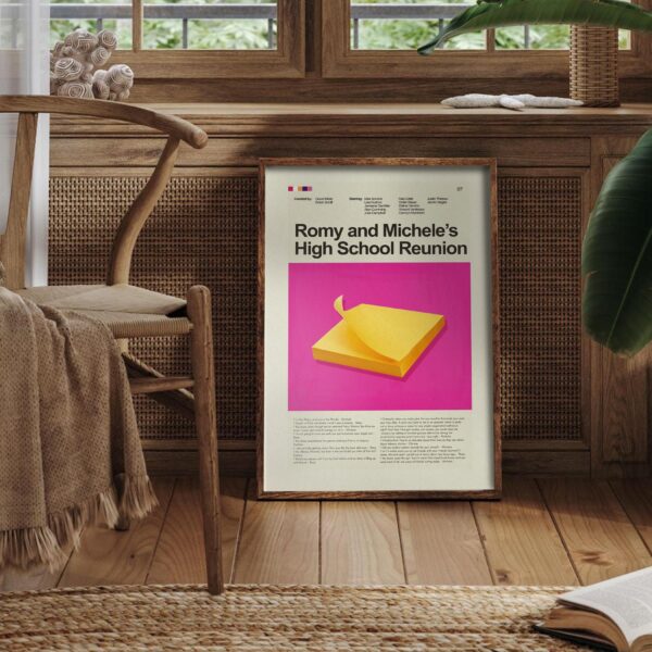 Romy and Michele's High School Reunion mid-century modern movie poster with furniture