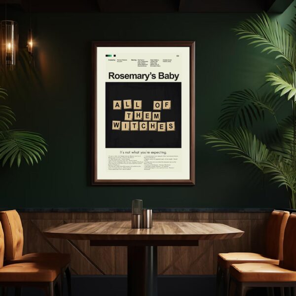 Mid-century modern Rosemary's Baby movie poster design with vintage style