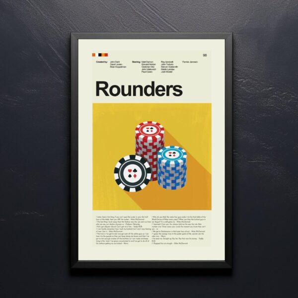 Mid-century modern Rounders movie poster with graphic design style