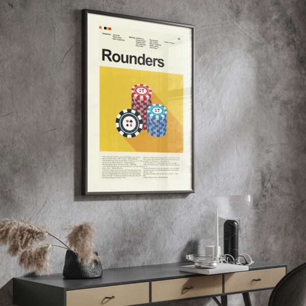 Mid-century modern Rounders movie poster with graphic design style
