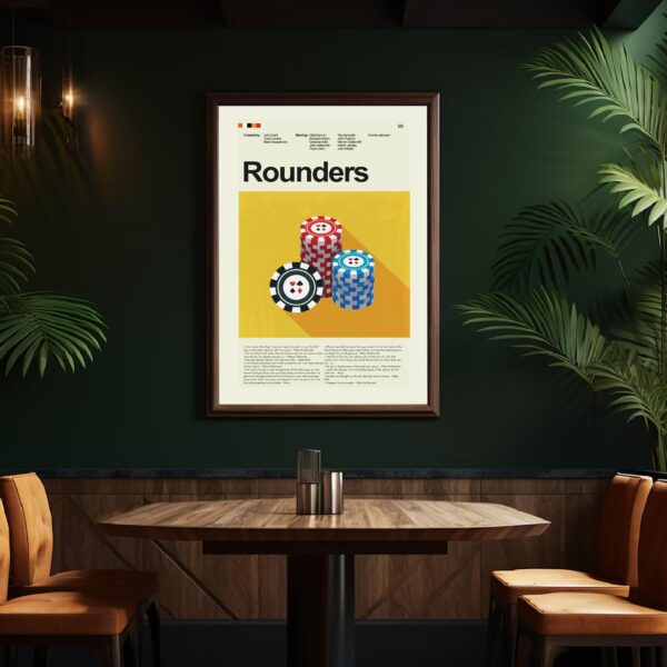 Mid-century modern Rounders movie poster with graphic design style