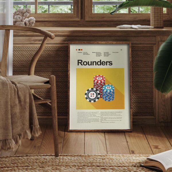 Mid-century modern Rounders movie poster with graphic design style
