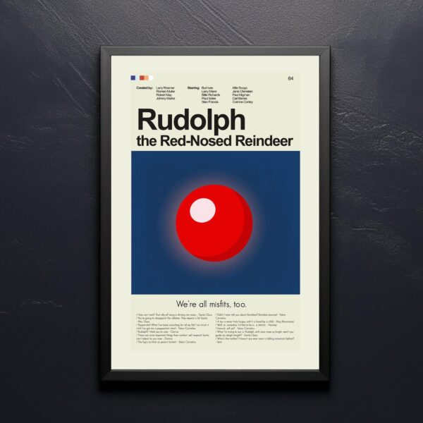 Mid-century modern Rudolph the Red-Nosed Reindeer movie poster print