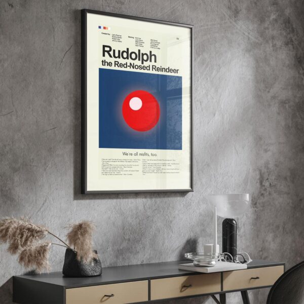 Mid-century modern Rudolph the Red-Nosed Reindeer movie poster print