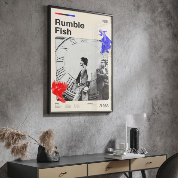 Mid-century modern Rumble Fish movie poster with stylish vintage design