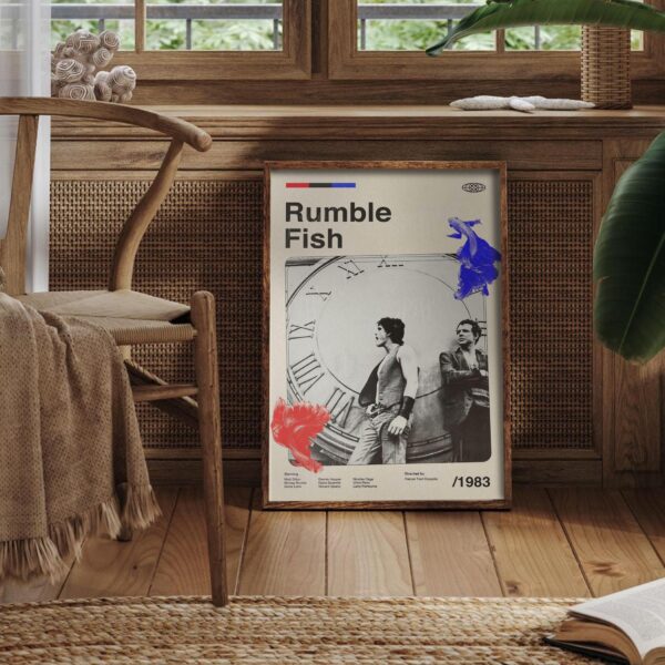 Mid-century modern Rumble Fish movie poster with stylish vintage design