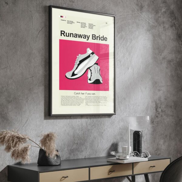 Mid-century modern style poster of the Runaway Bride movie