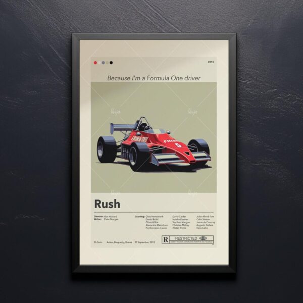 Mid-century modern Rush movie graphic poster with bold retro design