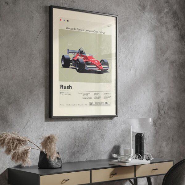 Mid-century modern Rush movie graphic poster with bold retro design