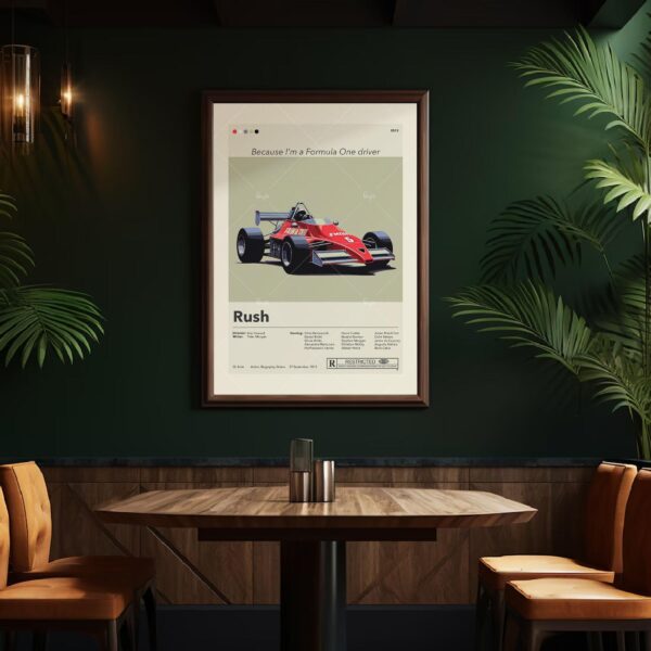 Mid-century modern Rush movie graphic poster with bold retro design