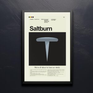 Mid-century modern Saltburn movie poster with retro design elements