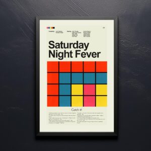 Saturday Night Fever mid-century modern movie poster art with disco dancer