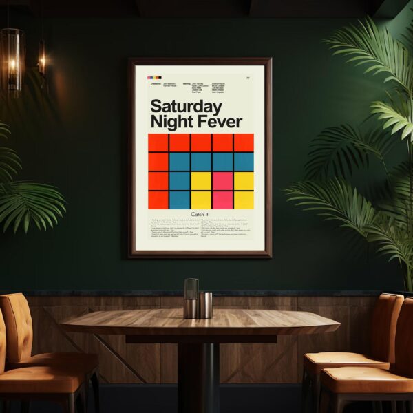 Saturday Night Fever mid-century modern movie poster art with disco dancer