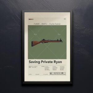 Mid-century modern style poster of Saving Private Ryan movie artwork