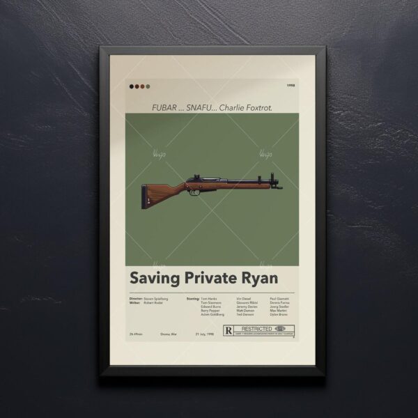 Mid-century modern style poster of Saving Private Ryan movie artwork