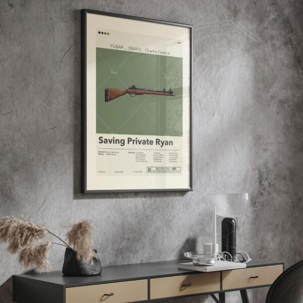 Mid-century modern style poster of Saving Private Ryan movie artwork