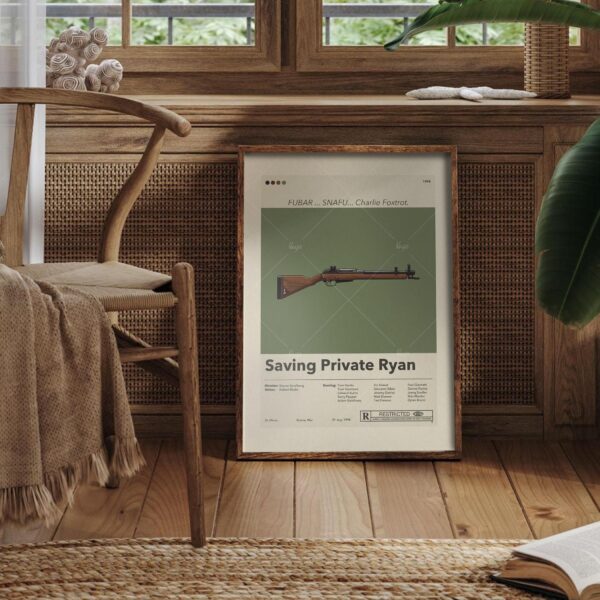 Mid-century modern style poster of Saving Private Ryan movie artwork