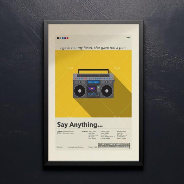 Mid-century modern poster of Say Anything... movie artwork