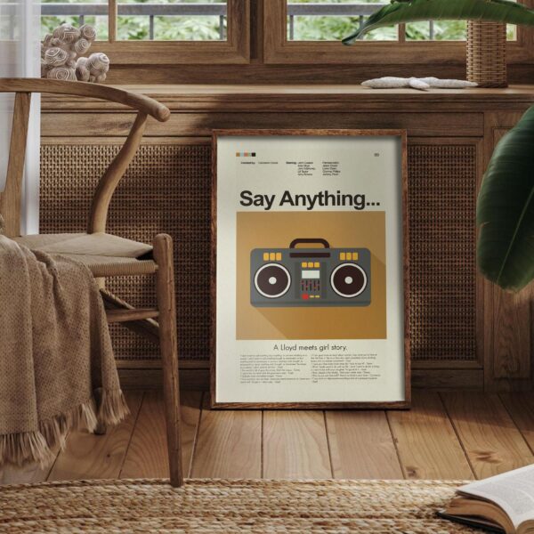 Mid-century modern style poster of Say Anything... movie scene
