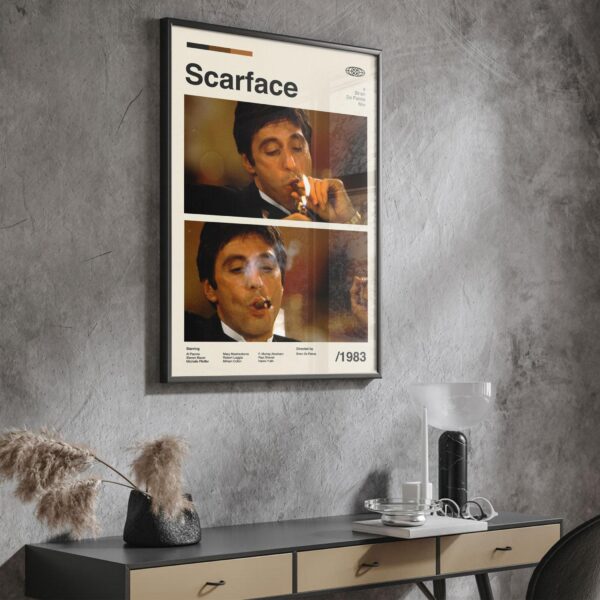 Scarface movie poster, mid-century poster design, vintage print