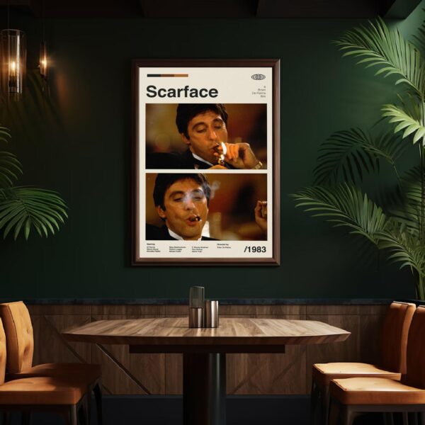 Scarface movie poster, mid-century poster design, vintage print