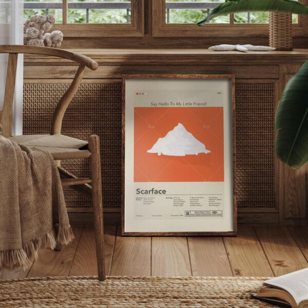 Scarface movie poster in vintage mid-century modern style