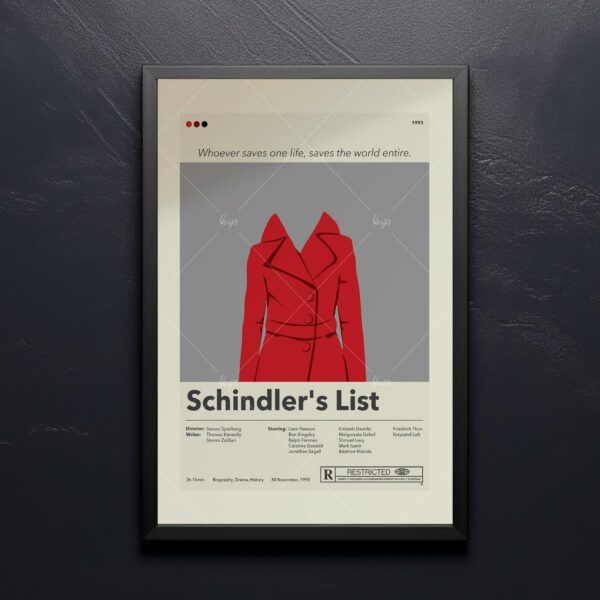 Mid-century modern Schindler's List movie poster wall art