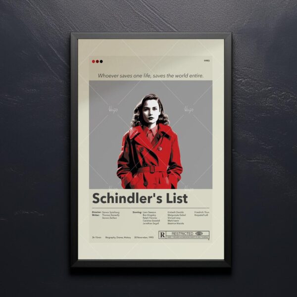 Mid-century modern style Schindler's List movie poster wall art