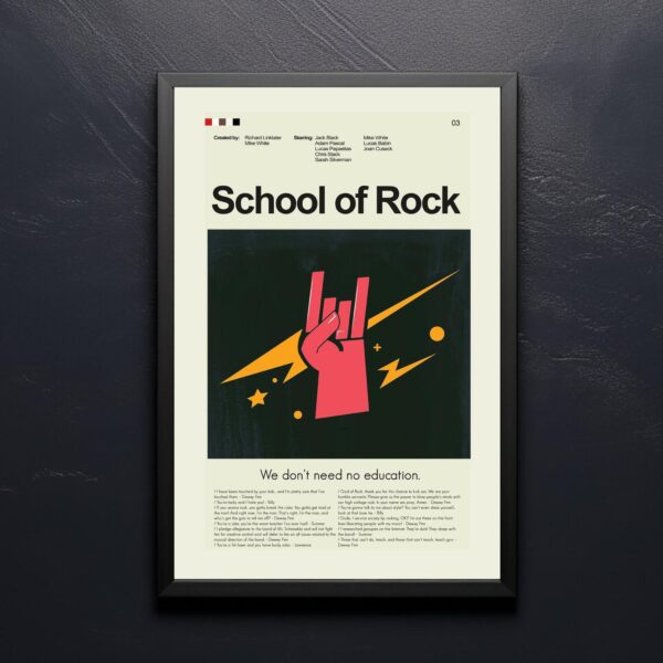 Vintage mid-century modern School of Rock movie poster artwork