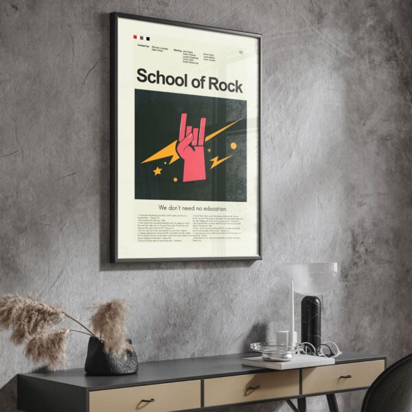 Vintage mid-century modern School of Rock movie poster artwork
